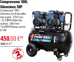 COMPRESSEUR 100L SILENCIEUX 3HP